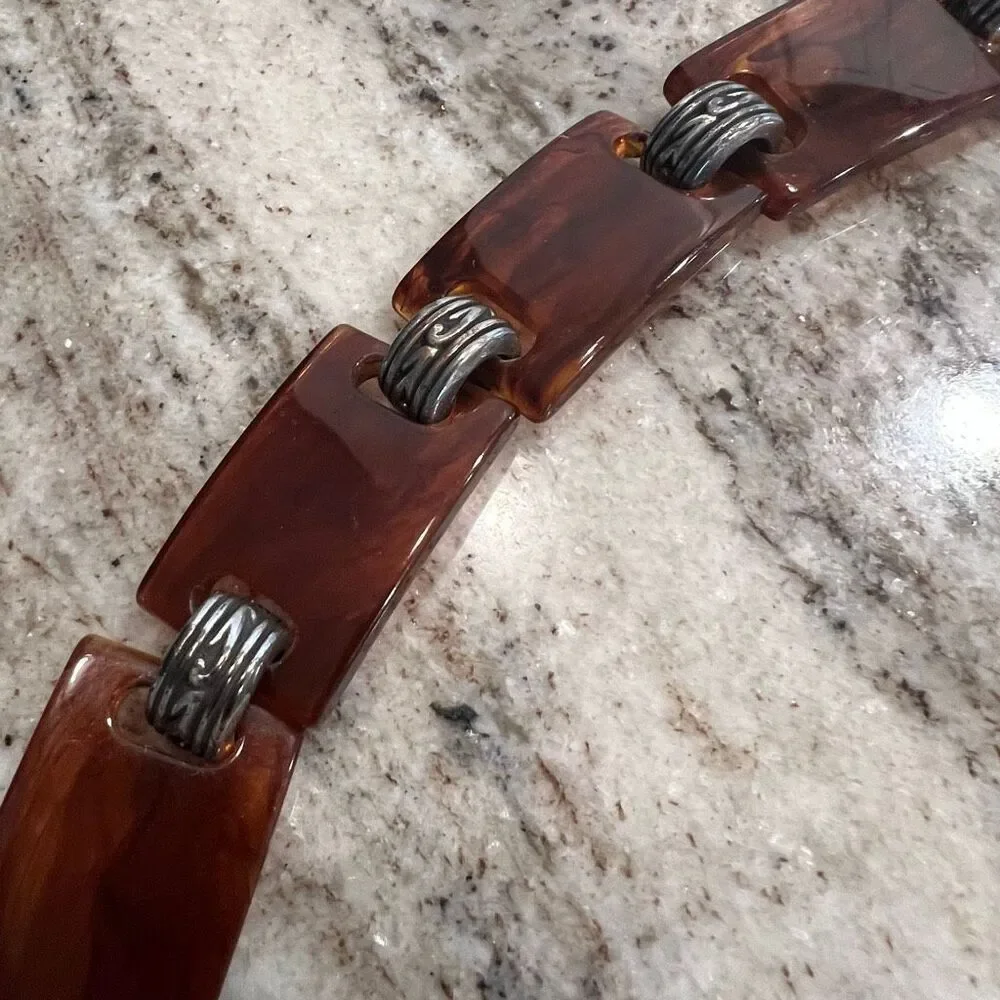 Brighton Vintage Leather & Tortoise Shell Bakelite Style Belt 42103 Womens Small